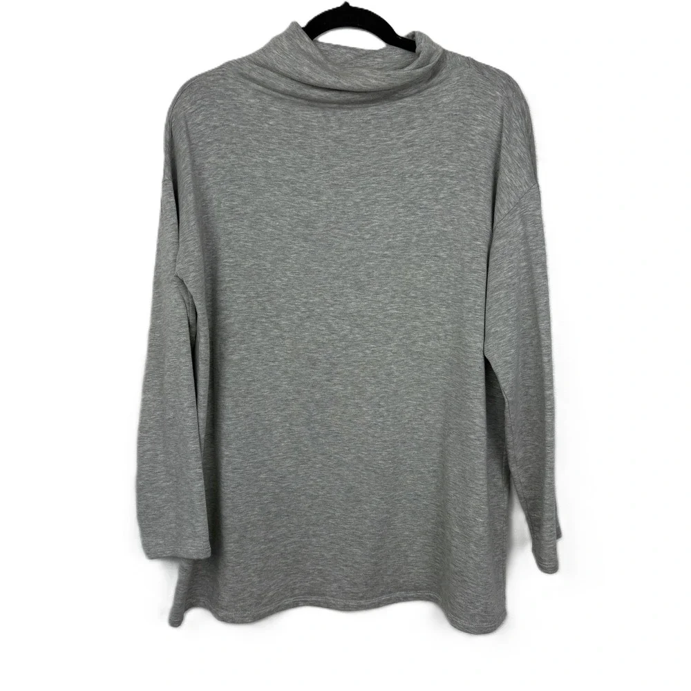 Eileen Fisher Cozy Brushed Terry Fleece Hug Funnel Neck Long Top Grey XS - Picture 2 of 9
